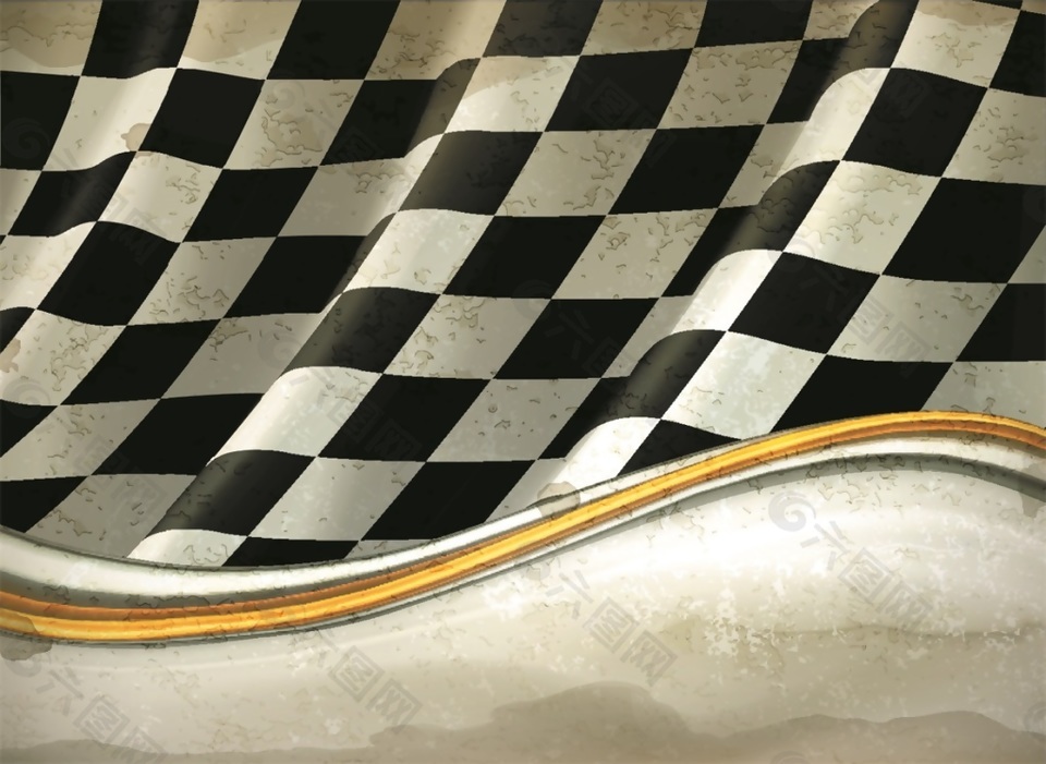 动感黑白格子旗帜系列矢量图素材