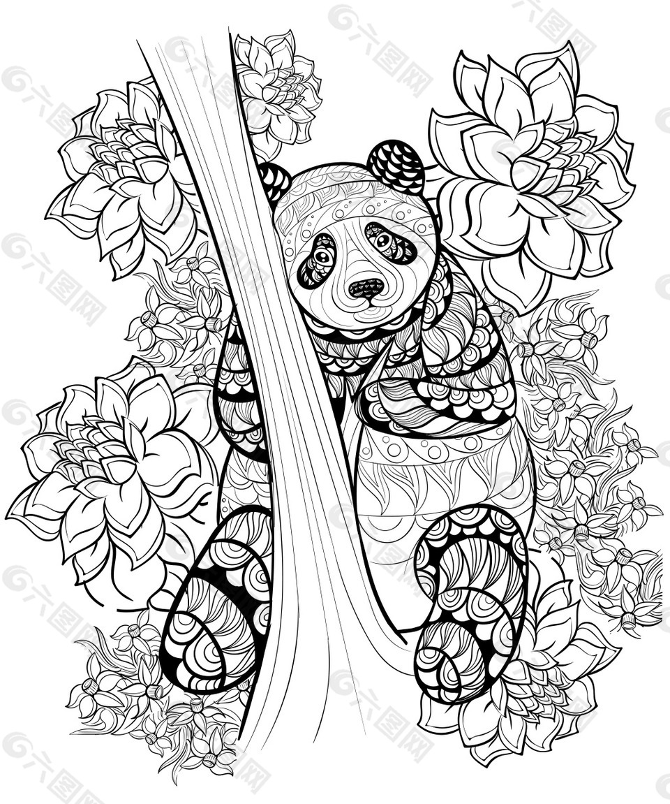艺术线条绘大熊猫插画