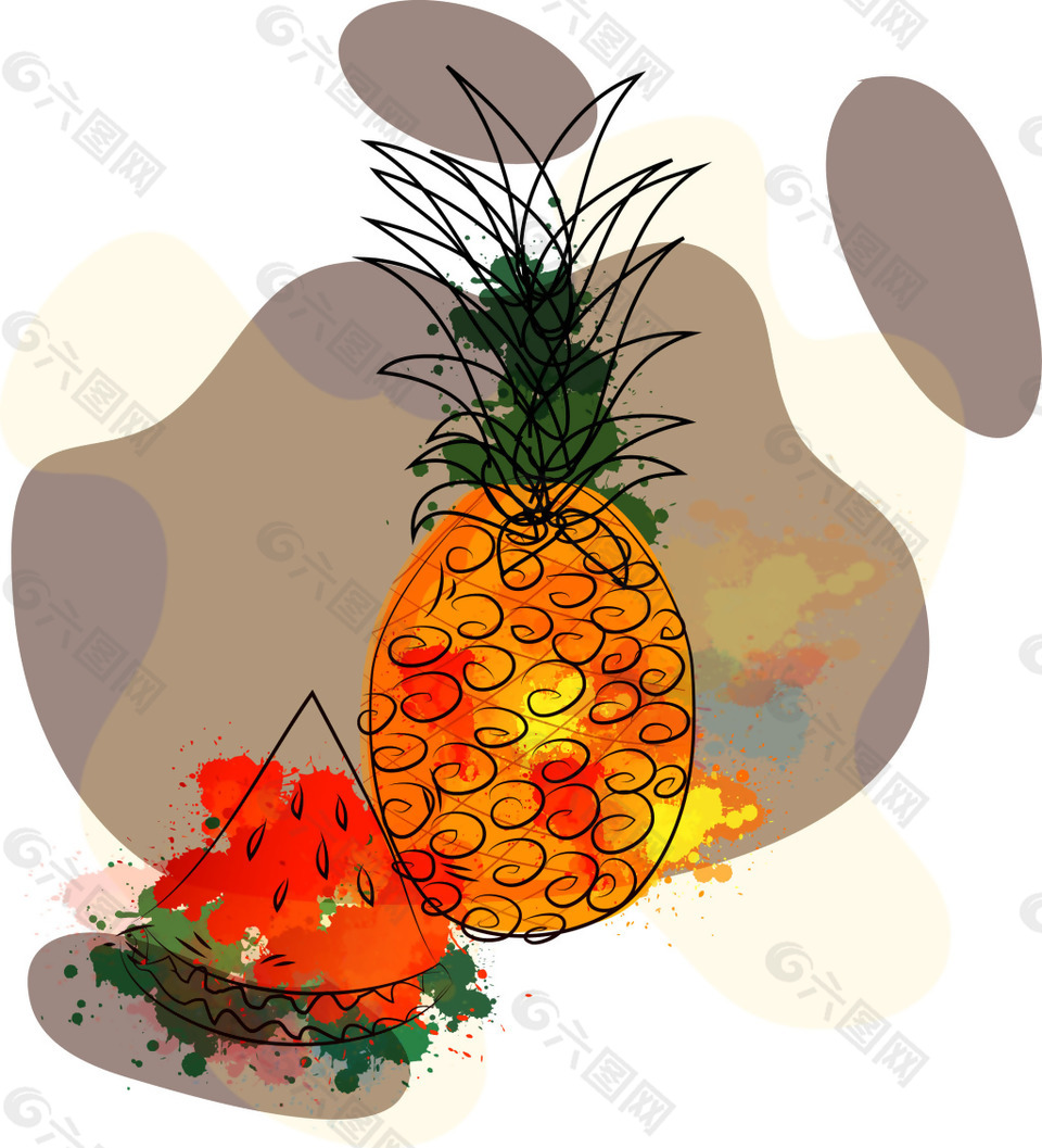 手绘水果菠萝元素