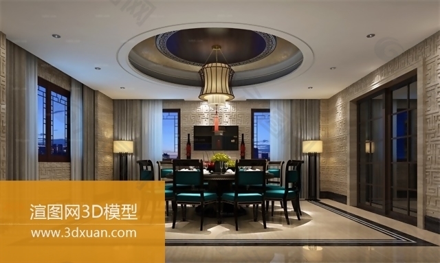 中式餐厅高端模型