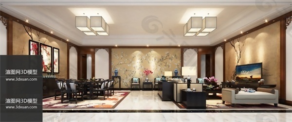 中式大型客厅模型