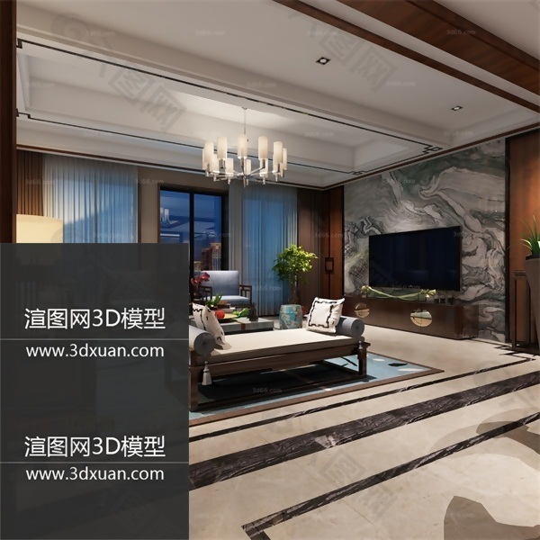 中式客厅精装模型