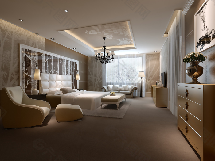 简约大气酒店客房卧室空间模型