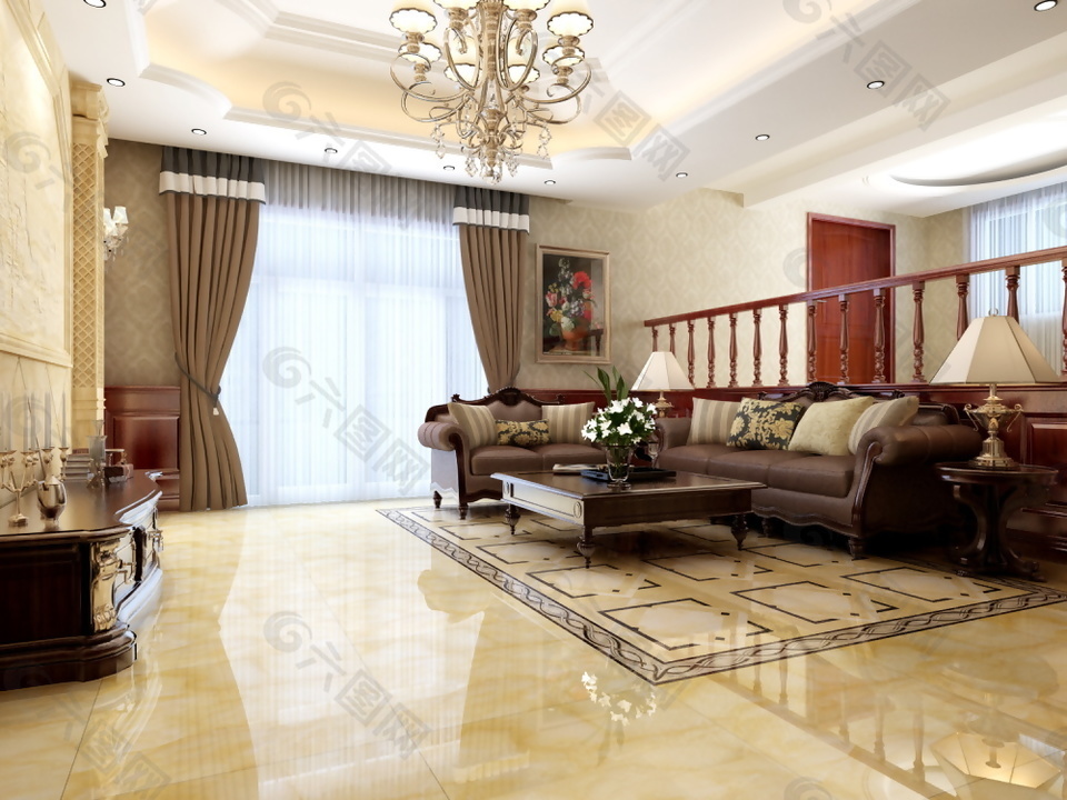 低调奢华客厅3d模型下载
