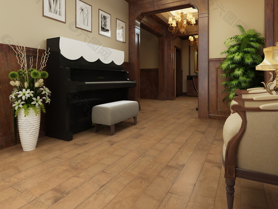 土色地板最新客厅3D模型