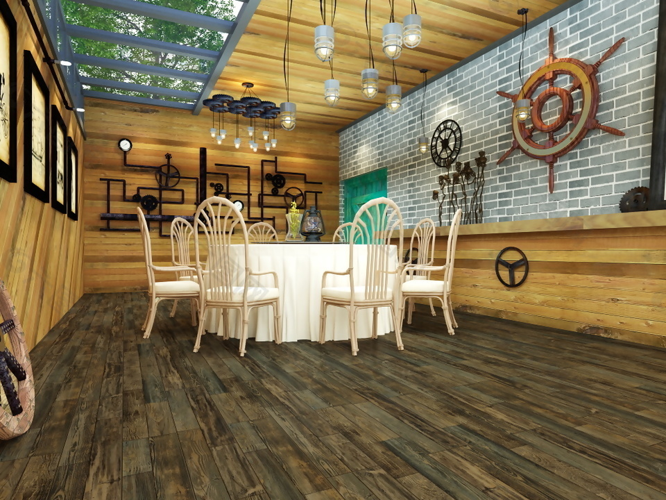 深棕色木地板餐厅效果图