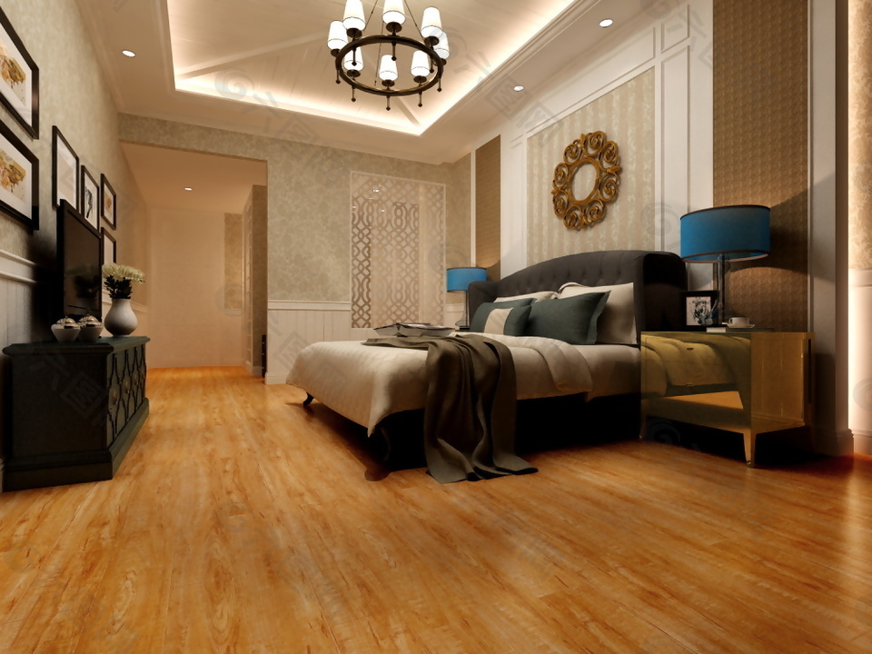 黄色现代卧室地板3d模型