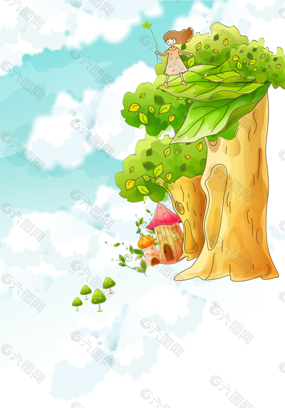 可爱卡通女孩风景植树节海报背景