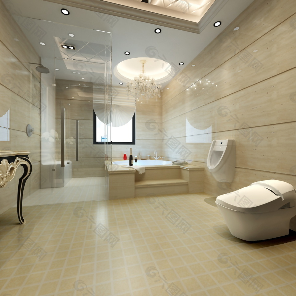 现代简约风格浴室陶瓷锦砖3d渲染图