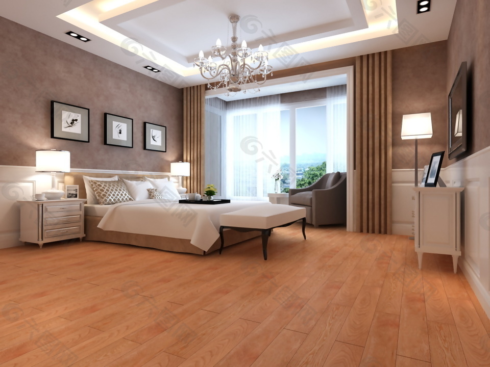 新中式复合木地板3d渲染效果图装饰装修素材免费下载(图片编号