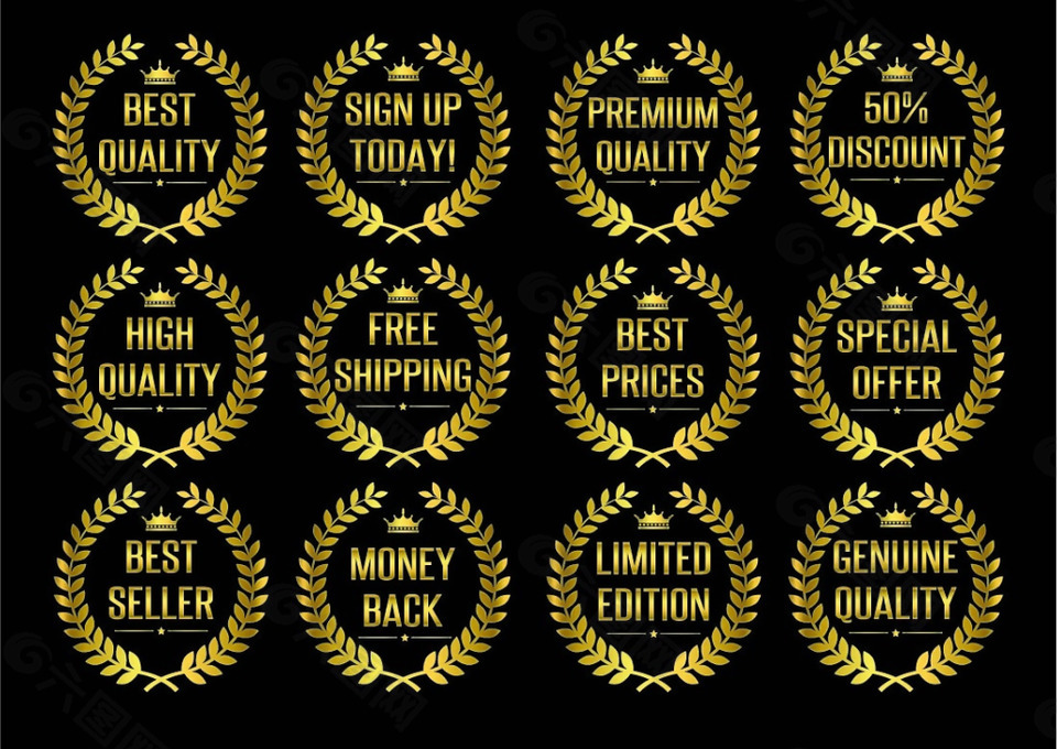 金色月桂花环标签