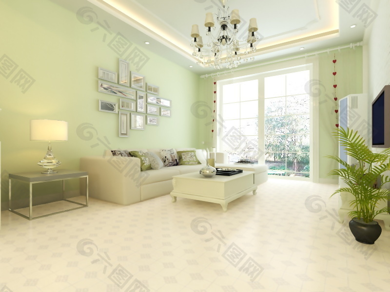 欧式客厅网格瓷砖3d渲染效果图装饰装修素材免费下载(图片编号