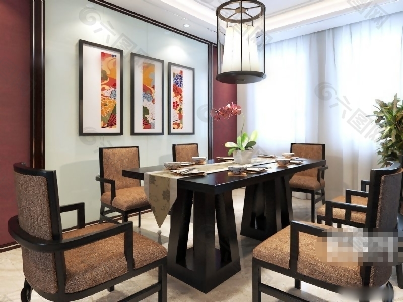 暗色系低调华丽现代中式餐桌椅素材