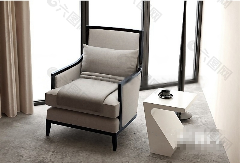 新款简约舒适浅色调现代风格沙发组合素材