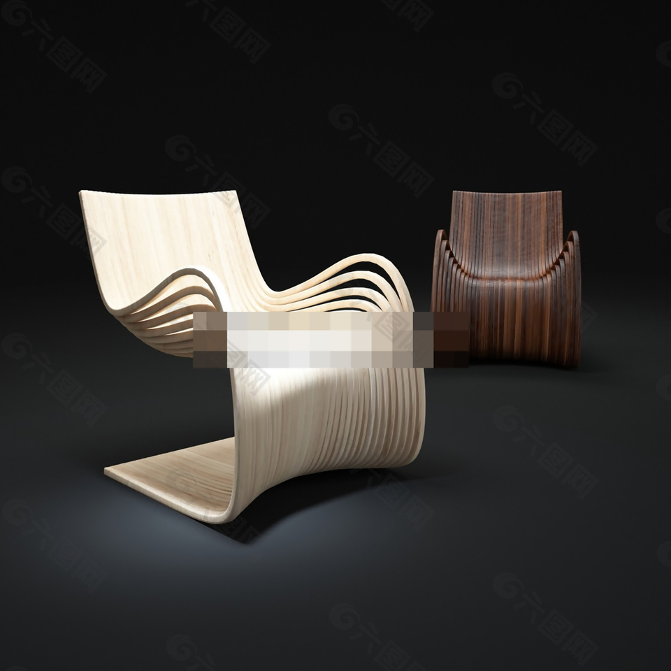 现代木质躺椅模型