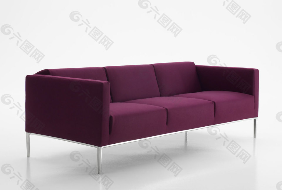 紫色三人沙发3d渲染模型