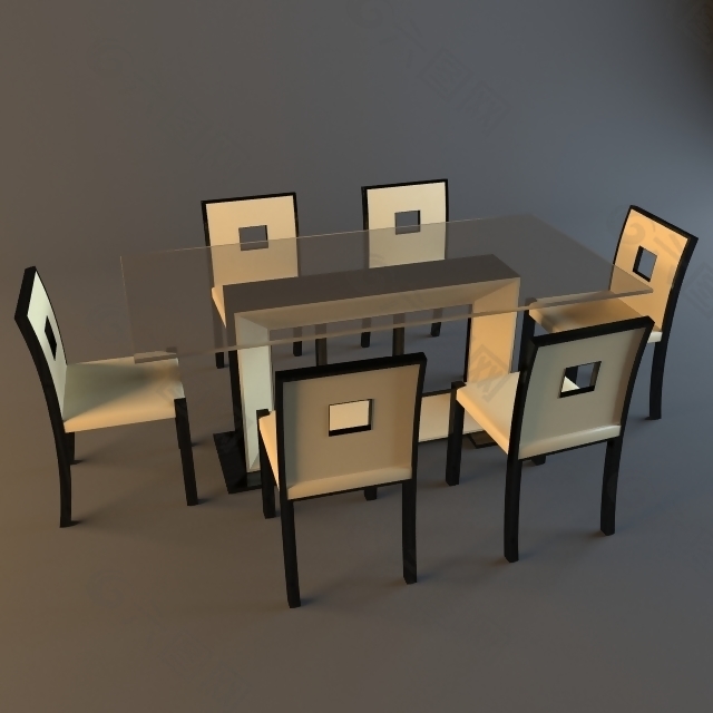现代方形玻璃餐桌模型
