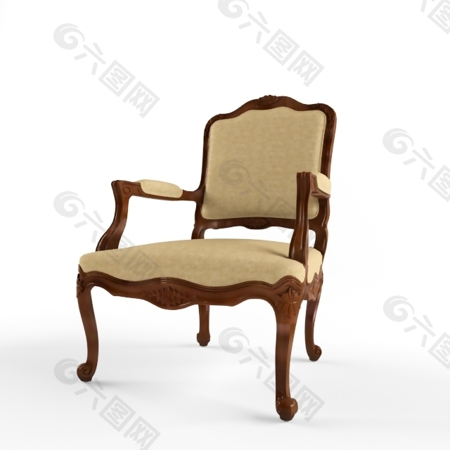 大气褐色木质沙发椅3D模型