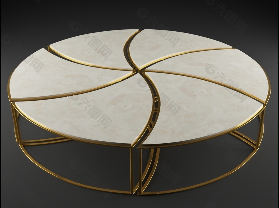 金色螺纹圆桌3D模型