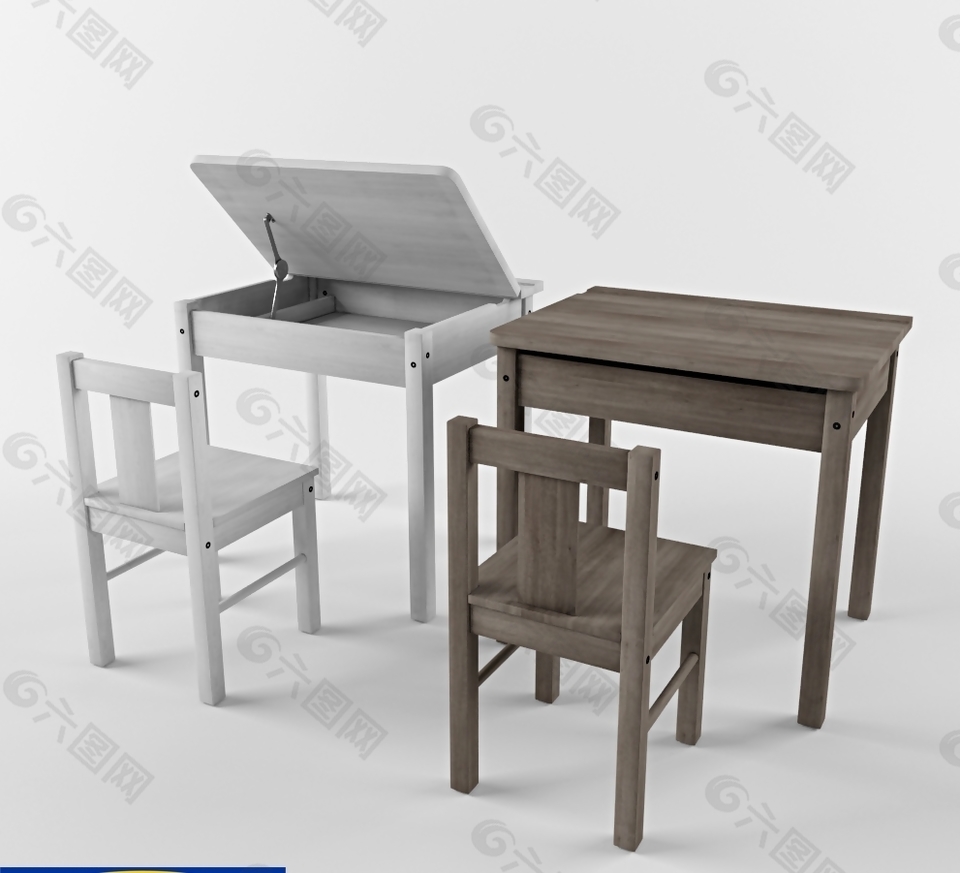 木质绘画桌模型下载