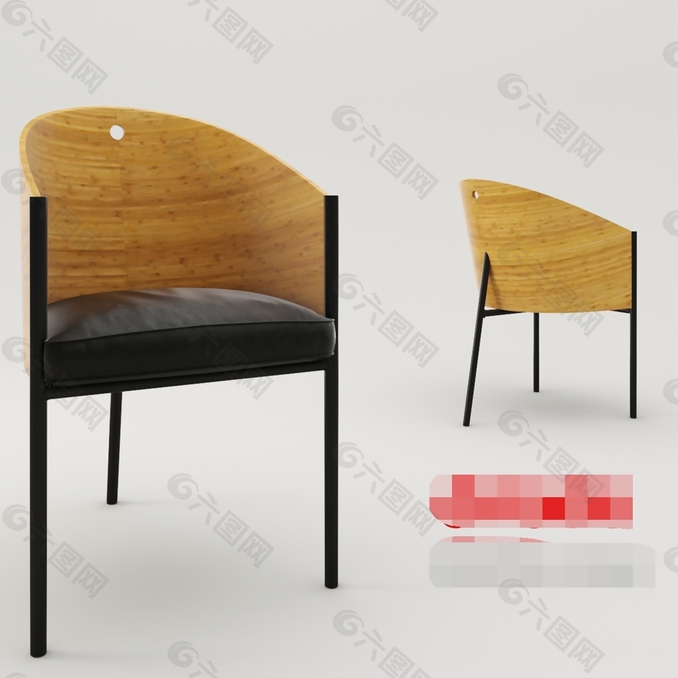 木质个性真皮座椅3D模型