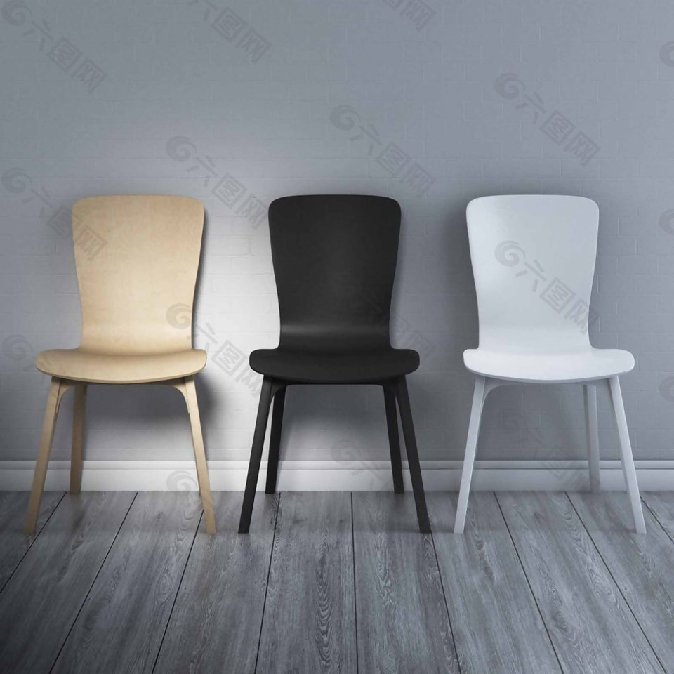 三色简约靠椅3D模型