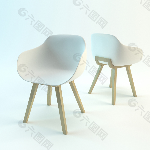 简约木质纯白休闲椅3D模型