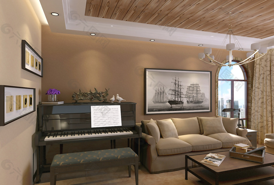 地中海风格客厅钢琴房
