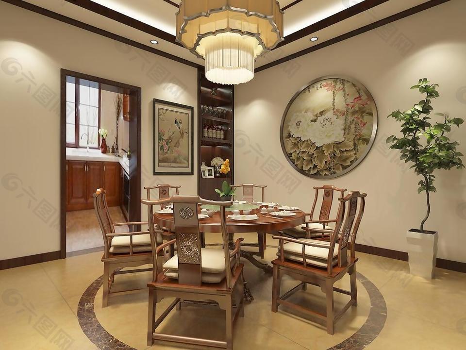 中式家装餐厅模型