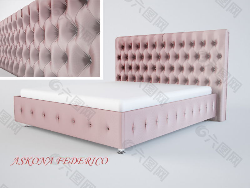 粉色舒适双人大床3D模型