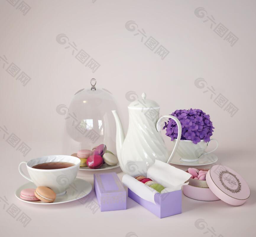 浅色调柔和简约美式风格茶具模型