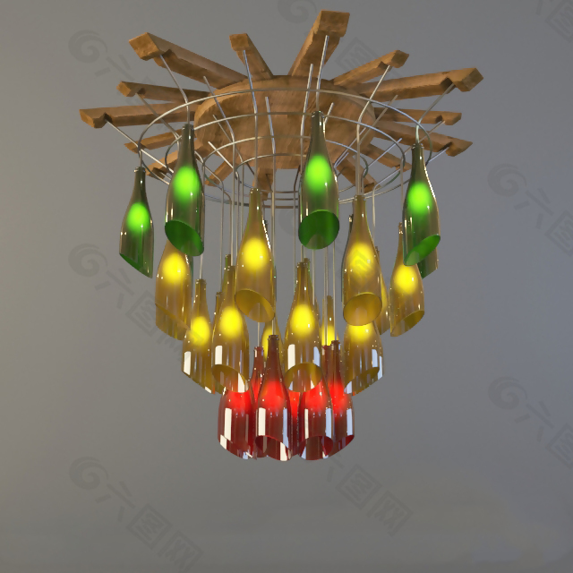 多彩木制北欧吊灯3D模型