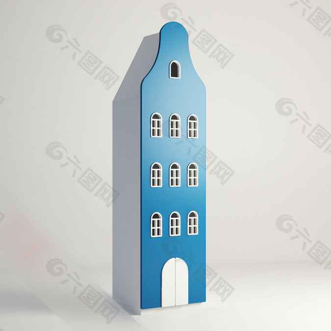蓝色房屋摆件模型素材
