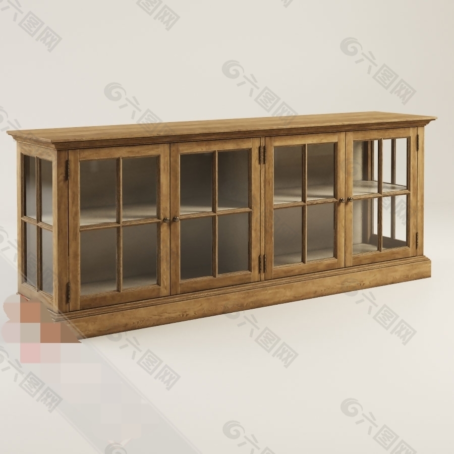 木质玻璃储物柜模型下载