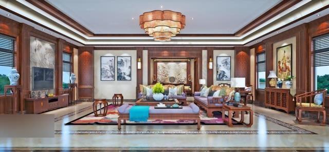 中式暖色系大户型客厅设计模型
