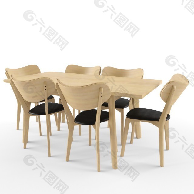 木质简约餐桌椅3D模型