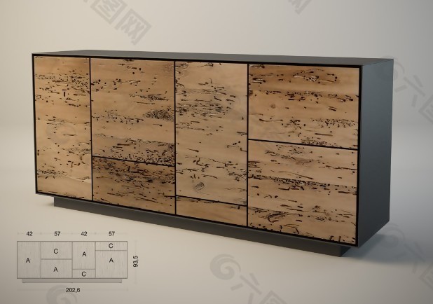 原木纹实木柜子3d模型