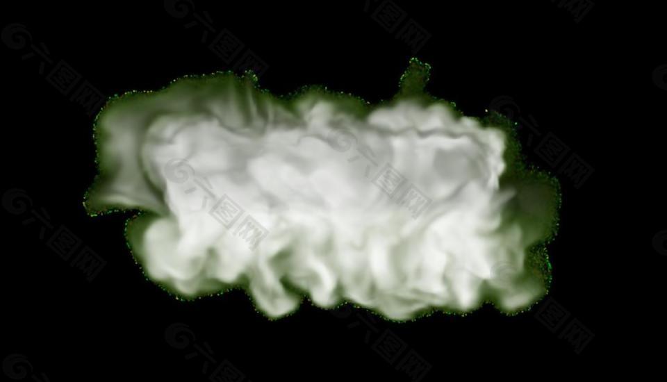 爆炸的带绿色炫光的烟雾