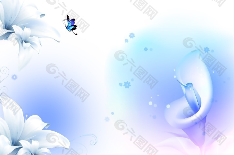 蓝色蝴蝶花朵装饰画素材
