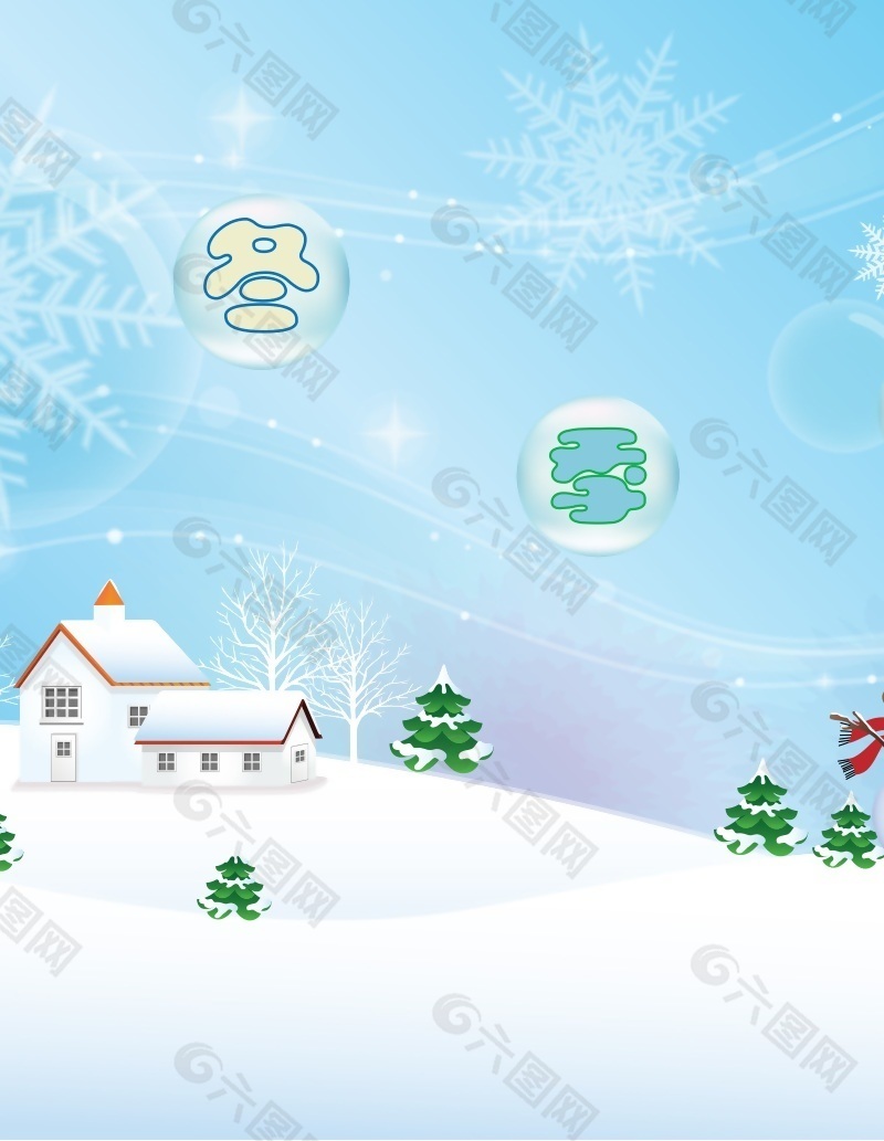 冬季圣诞树房屋雪花移门画