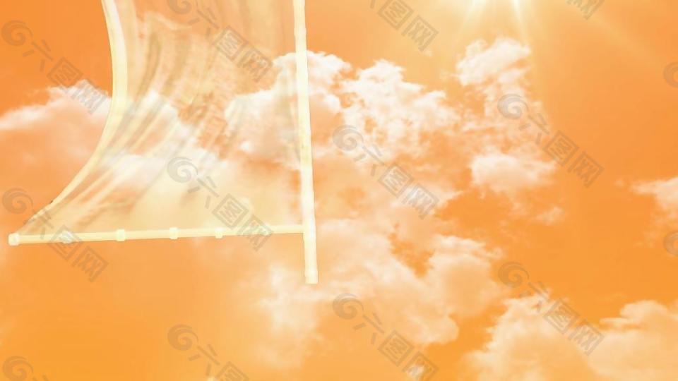 橙色天空和透明水波纹旗子