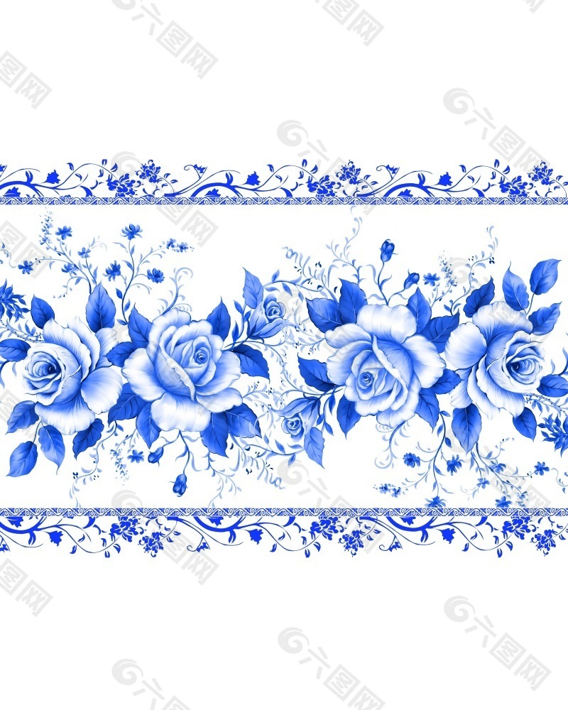 淡雅蓝色花朵室内移门创意画