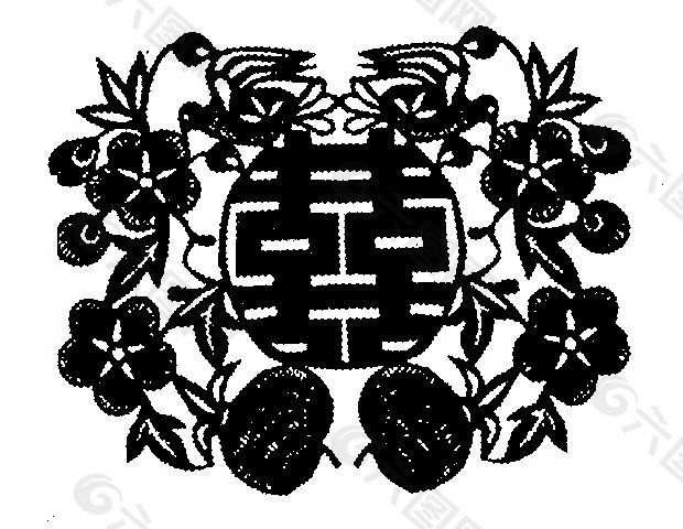 中式吉祥花朵黑白图