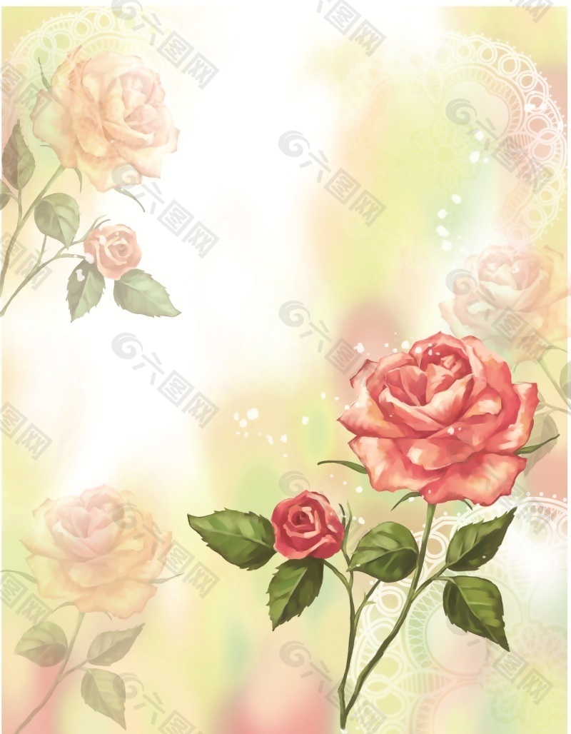 粉色玫瑰花朵移门装饰画