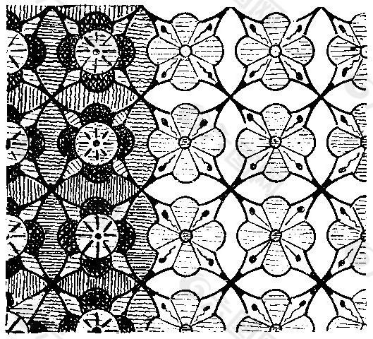 中式图案花边黑白图花砖