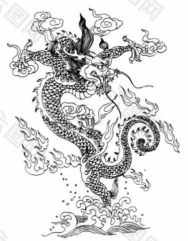 中式图案龙纹黑白图东海神龙