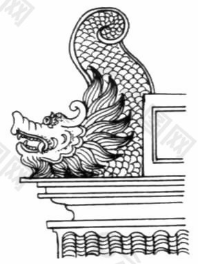 中式图案龙纹黑白图龙头鱼身