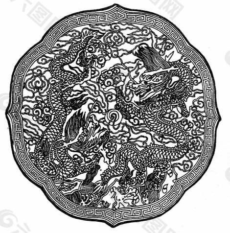 中式图案龙纹黑白龙袍图案