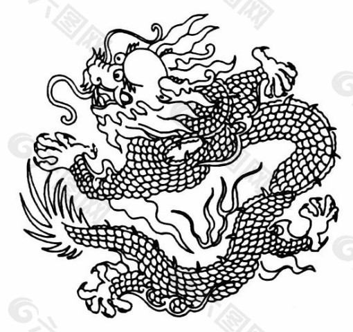 中式古典龙纹黑白图