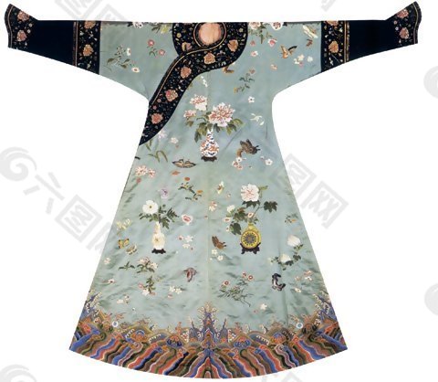 中式淡雅自然花朵长裙布纹贴图